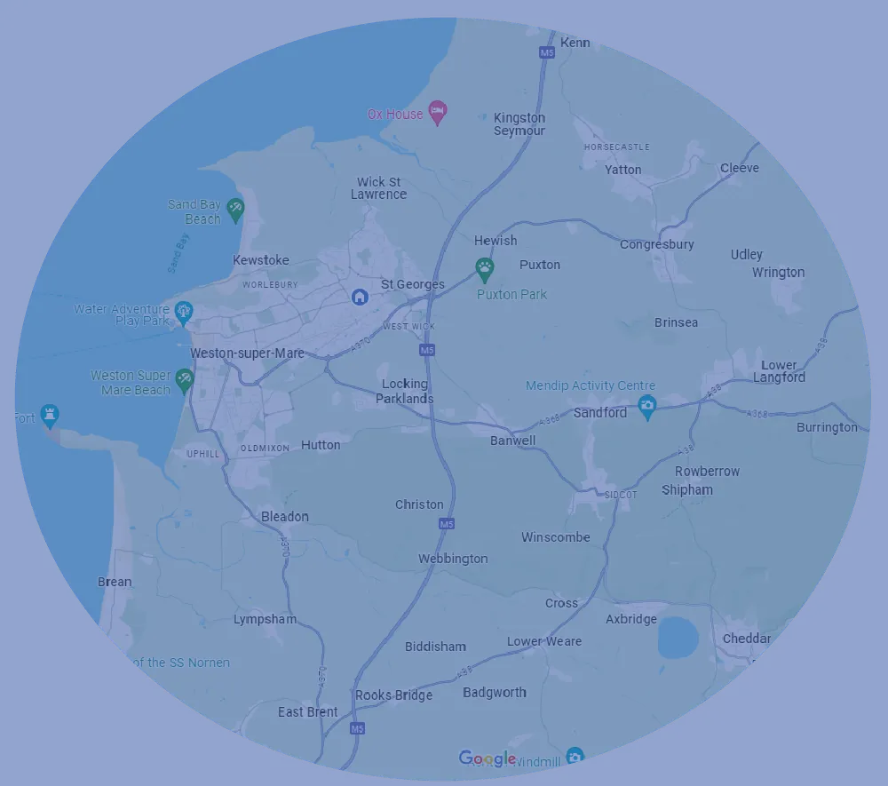 Map of the areas covered around Weston-super-Mare